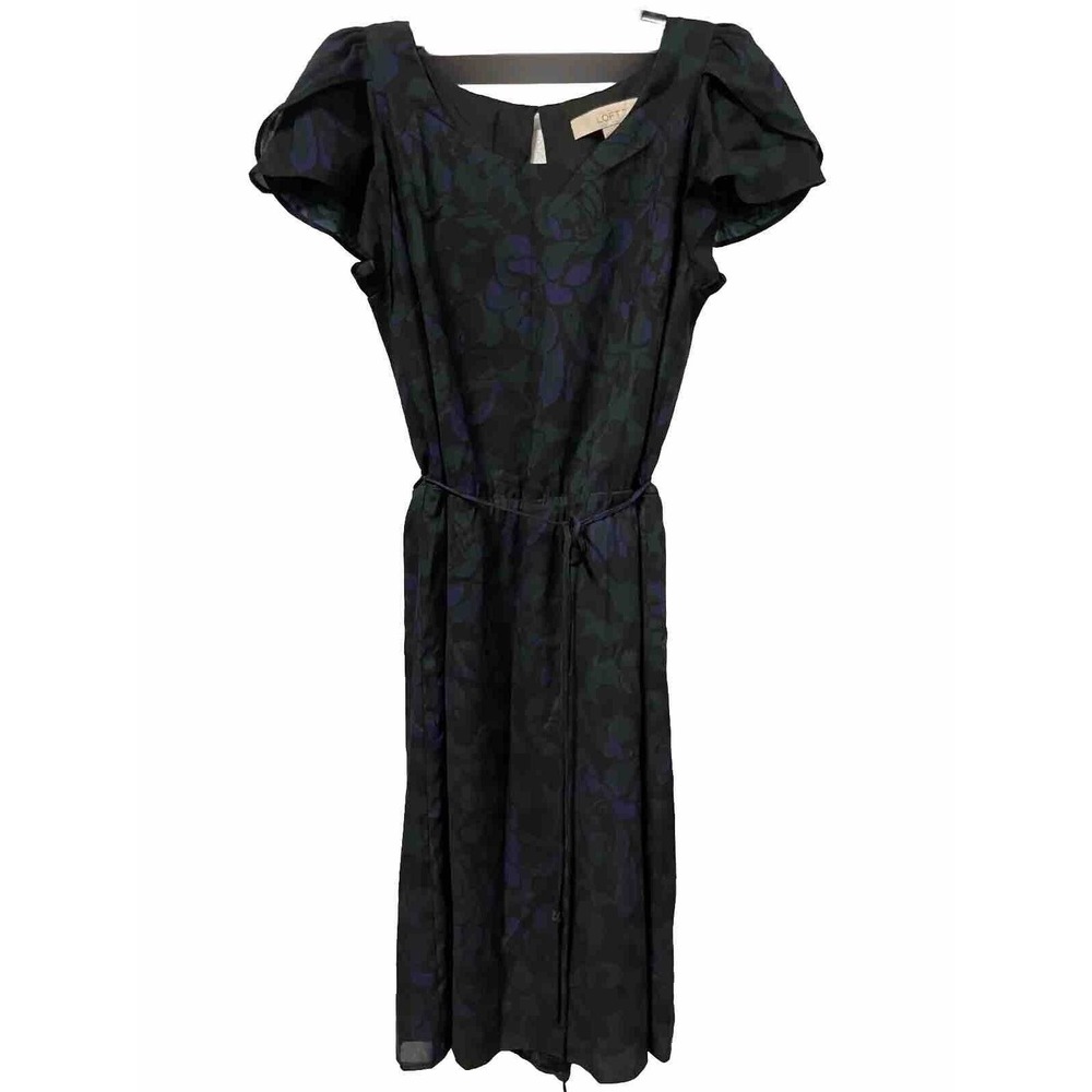 LOFT Ann Taylor Dress Womens Size 4 TALL Blue Purple Floral Sheath Split Sleeve